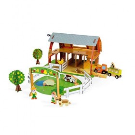 Janod - Ferme des Animaux Story - 10 Figurines en Bois - Jouet dImagination - Animaux de la Ferme avec Personnages et Véhicu