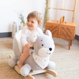 Trois Kilos Sept - Peluche Souris à Bascule - Bébé 10/36 Mois - 60 x 50 cm - Socle en Bois - Siège Ergonomique et Ceinture 