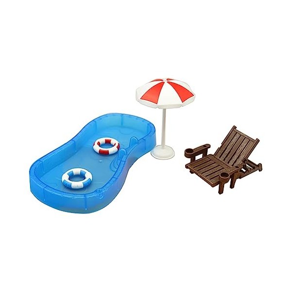 GuoQiao Ensemble de maison de poupée miniature pour enfants - Décoration de maison de poupée avec piscine et chaise de plage 