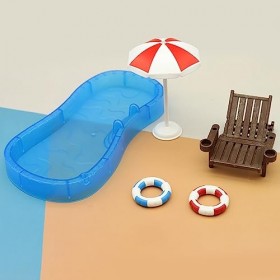 GuoQiao Ensemble de maison de poupée miniature pour enfants - Décoration de maison de poupée avec piscine et chaise de plage 