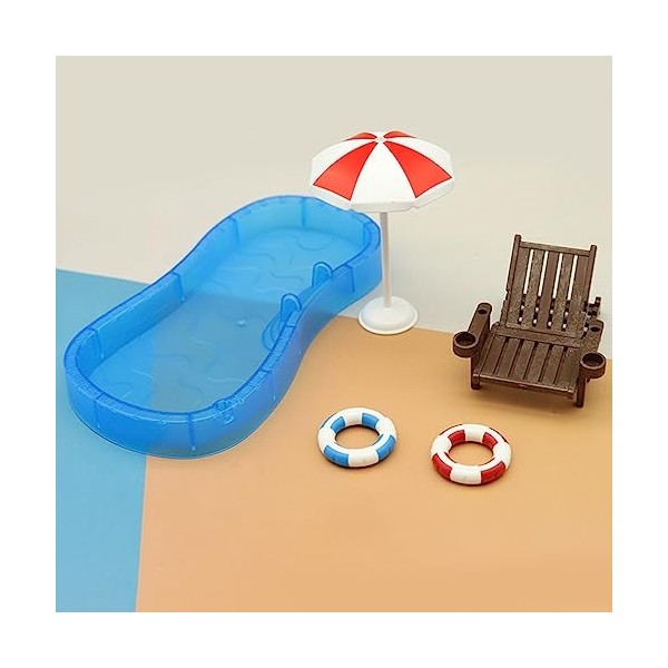 GuoQiao Ensemble de maison de poupée miniature pour enfants - Décoration de maison de poupée avec piscine et chaise de plage 