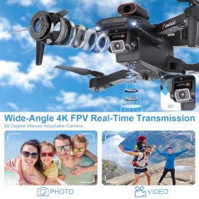 Drone avec 2 Caméra Réglage électrique Caméra, GuKKK 4K Mini Drone Caméra Pliable Active dévitement dobstacles, Drone Quadr