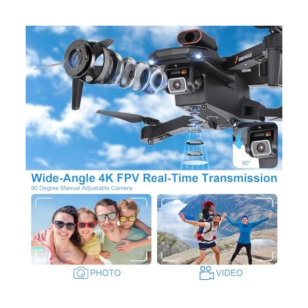 Drone avec 2 Caméra Réglage électrique Caméra, GuKKK 4K Mini Drone Caméra Pliable Active dévitement dobstacles, Drone Quadr