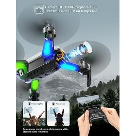 Wipkviey T6 drone avec camera - Drones Fpv HD 1080P pour enfants adultes débutants, Avec vidéo en direct WiFi, maintien de l
