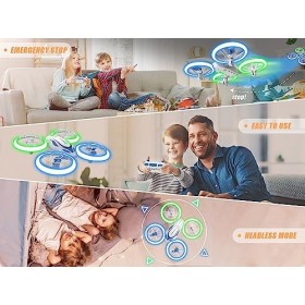 Heygelo Drone Enfant, Mini Drone avec Lumières Bleues et Vertes, 4 Modes déclairage, Maintien dAltitude, Mode Sans Tête, 3D