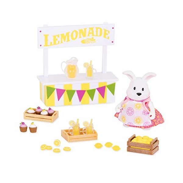 Lil Woodzeez WZ6718Z Play Lil Woodzeez – Support Limonade 25 pièces avec Personnage Animal, Nourriture et Boissons – Figuri