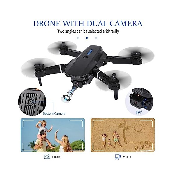 Weinsamkeit Drone avec Caméra, Drone RC Quadricoptère FPV WiFi Télécommandé, Mode sans Tête, Maintien dAltitude, 360° Flips,