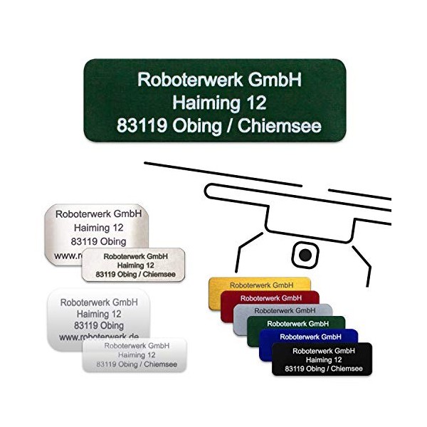 Roboterwerk Plaque dimmatriculation pour drone - E-ID et code QR associé, 31 x 19 mm, aluminium anodisé vert, marquage laser