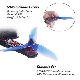 12pcs 5045 3-Hélices Hélices 5 Pouces Tri Blade Props pour 2204 2205 2206-2306 Moteurs Brushless FPV Racing Drone Quadcopter 