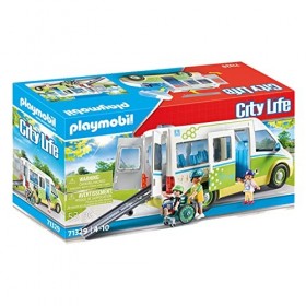 Playmobil City Life 71329 Bus Scolaire, avec Trois Personnages, Porte coulissante, Rampe Pliable pour Le Fauteuil Roulant et 
