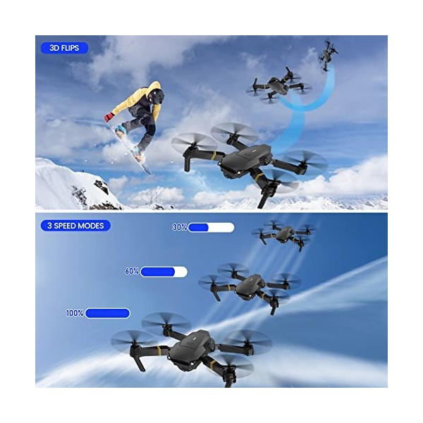 Drone avec caméra 4K HD 1080P, Drone pour enfants débutants RC Drone Quadcopter avec transmission en direct FPV, 40 min, de v