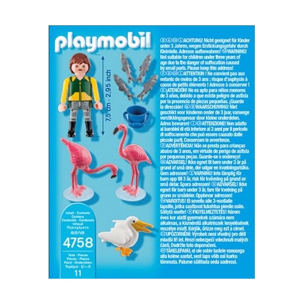 Playmobil - 4758 - Jeu de Construction - Gardien de Zoo avec Flamants Roses et Pélican