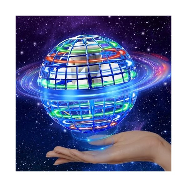 Boule Volante Lumineuse, Flying Spinner Orb Hover Ball Jouets, Mini Drone Jouet Enfant, Boule Volante Magique avec 360 ° Rota