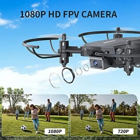Mini Drone Pliable avec Caméra - KIDOMO 1080P Mini Quadrirotor RC pour Enfants et WIFI FPV Télécommande, lumières LED et Déco