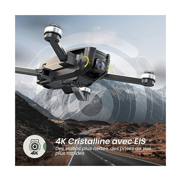 Holy Stone HS720E Drone GPS avec caméra 4K EIS UHD pour Adultes Débutant, Quadcopter FPV avec Moteur Brushless, 2 Batteries 4