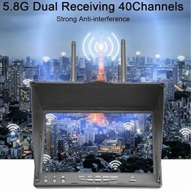 Moniteur FPV, écran Vidéo LCD 7 Pouces Résolution 800 X 480, Fonction DVR 5,8 GHz 40CH, écran Daffichage RC Drone avec Reche