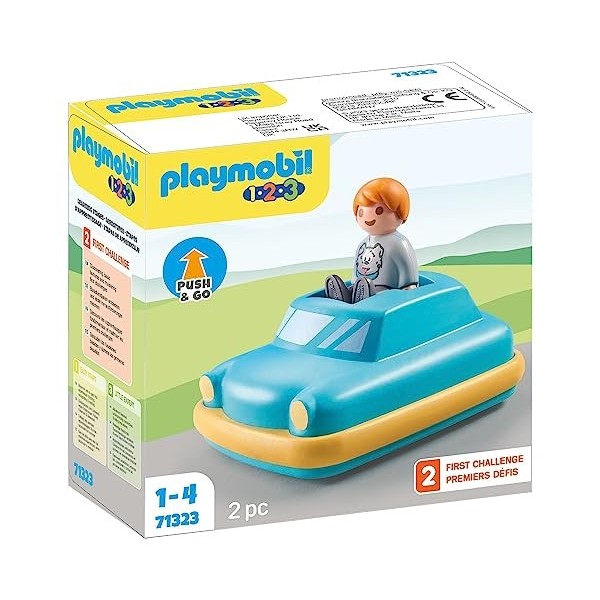 PLAYMOBIL 71323 1.2.3: Enfant avec Voiture Interactive à Moteur Rotatif pour Les Tout-Petits afin de découvrir Les Fonctions 