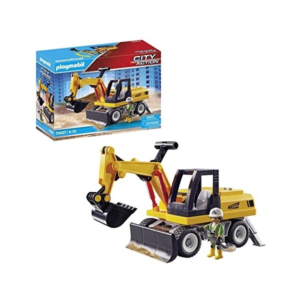 Playmobil City Action 71407 Pelleteuse avec Bras réglable pour Creuser et Pieds dappui, Engin de Chantier pour Les Fans de C