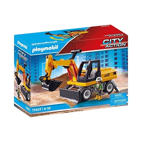 Playmobil City Action 71407 Pelleteuse avec Bras réglable pour Creuser et Pieds dappui, Engin de Chantier pour Les Fans de C