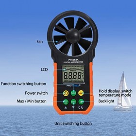 Protmex Portable Anémomètre Numérique avec Rétroéclairage dÉcran LCD, Digital Anémomètre pour Air Flux Indicateur pour Drone