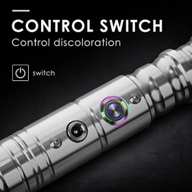 Hlieeosfcn Sabre Laser, 7 Couleurs RGB FX Sabre Laser de Duel pour Enfants, Lightsaber Épissable en Métal Argent avec Poignée