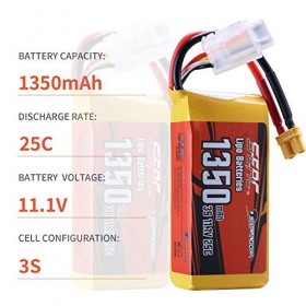 SUNPADOW Lot de 2 batteries LiPo 3S JST 11,1 V 25 C 1350 mAh pour avion RC Quadcopter Hélicoptère Quadcopter Drone Quadcopter