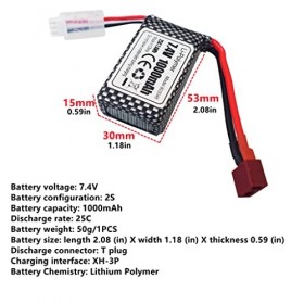Lot de 2 batteries au lithium T-plug 7,4 V 1000 mAh avec chargeur 2 en 1 pour 18858 18859 18859A 18859E HM163 HM164 35-DJ03 3