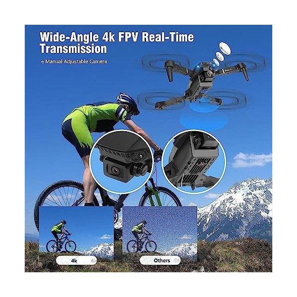 Drone avec caméra, HD 4K pliable Drone longue durée de vol，quadricoptère RC avec sac, vol circulaire, retournement 3D, retour