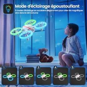 DEERC D23 Mini Drone pour Enfants Débutants, Quadcopter RC LED avec Maintien de Laltitude, Mode sans Tête, 3D Flip, Protecti