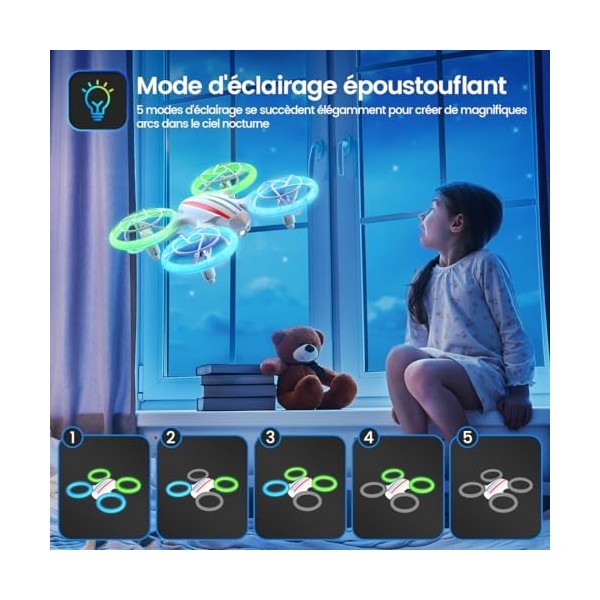 DEERC D23 Mini Drone pour Enfants Débutants, Quadcopter RC LED avec Maintien de Laltitude, Mode sans Tête, 3D Flip, Protecti