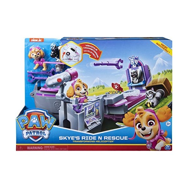 Paw Patrol, Skyes Ride N Rescue Ensemble de Jeu Transformable 2 en 1 et hélicoptère pour Enfants à partir de 3 Ans