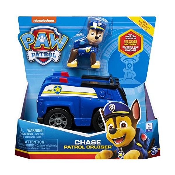 LA PAT PATROUILLE - VÉHICULE + FIGURINE CHASE - Véhicule de 15 cm Avec 1 Figurine À Collectionner Pat Patrouille - Paw Patr