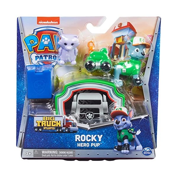 Paw Patrol 6065254, Big Truck Pups, Rocky Action-Figur mit Rettungsdrohne zum Anheften, Kabine ALS Hauptquartier und tierisch