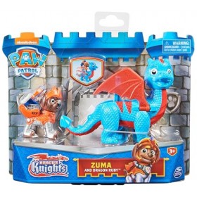 Pat Patrouille Rescue Knights - Pack 2 Figurines Chiot + Dragon - Pars en Sauvetage Pat Patrouille Mission Chevalier avec C