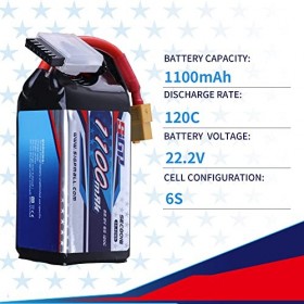 SIGP 6S 22,2V Batterie LiPo 1100mAh 120C Emballage Souple avec Fiche XT60 pour FPV Hélicoptère Drone RC Avion Quadcopter 2 Pa