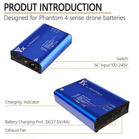 LYONGTECH Chargeur de Batterie pour DJI Phantom 4 Advanced/Pro Drone, Charge 3 Piles et Radiocommande Simultanément, Station 