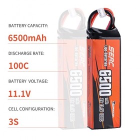 SUNPADOW 3S Deans T Plug Lipo Batterie 11,1 V 100 C 6500 mAh pour avion radiocommandé, quadricoptère, hélicoptère, drone quad