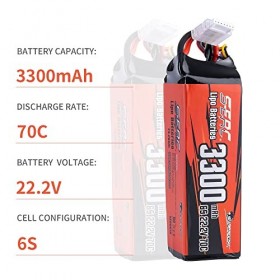 SUNPADOW Batterie Lipo 6S 22,2 V 3300 mAh 70 C Pack souple avec prise XT60 pour RC FPV hélicoptère, avion, drone quadricoptèr