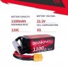 SANKAKU 1100mAh 6S Lipo Batterie 22.2V 120C Batterie Lithium Polymère Emballage Souple avec connecteur XT60 pour RC FPV Drone