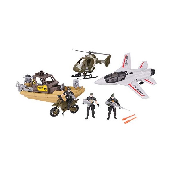 Toyland® - Véhicule Militaire et Figurine - Ensemble de Jeu de Jet, Hors-Bord et hélicoptère de Combat de larmée - Figures e