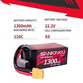 SANKAKU 1300mAh 6S Lipo Batterie 22.2V 120C Batterie Lithium Polymère Emballage Souple avec connecteur XT60 pour RC FPV hélic
