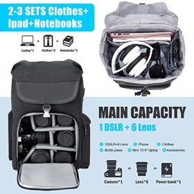 Cwatcun Sac pour Appareil Photo en Toile Professional pour appareil photo SLR/DSLR Canon Nikon Sony Pentax Objectif étanche a