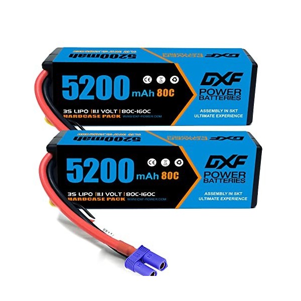 DXF 3S Lipo Batterie 5200mAh 11,1V 80C 3S Hard Case Batterie avec connecteur EC5 pour FPV Racing Drones Route Quadcopters RC 