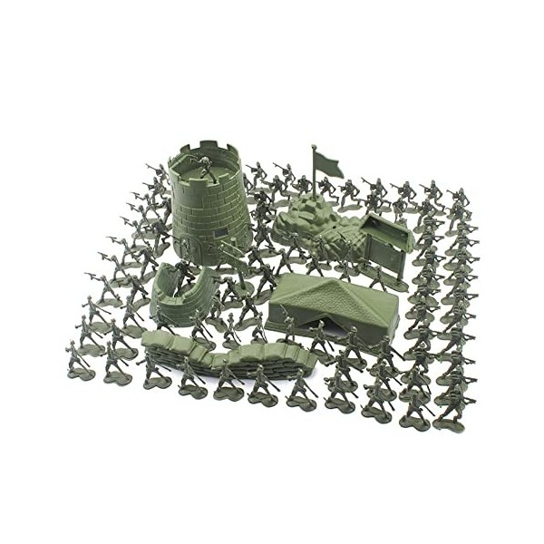 ISAKEN 100 Pièces Soldat Militaire Modèle Jouet Ensemble, Militaire en Plastique Jouet avec Soldats Figurines Militaires Tank