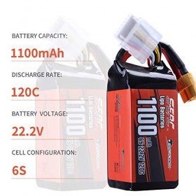 SUNPADOW Lot de 2 batteries Lipo 6S 22,2 V 1100 mAh 120 C avec prise XT60 pour RC FPV Helicopter Airplane Drone Quadcopter Ra