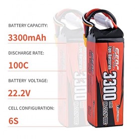 SUNPADOW Batterie Lipo 6S 22,2 V 3300 mAh 100 C Soft Pack avec prise XT60 pour RC FPV hélicoptère, avion, drone quadricoptère