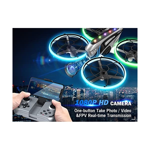 Drone RC avec caméra HD pour enfants et adultes, drone FPV cadeaux pour enfants, garçons et filles, quadricoptère RC avec lum
