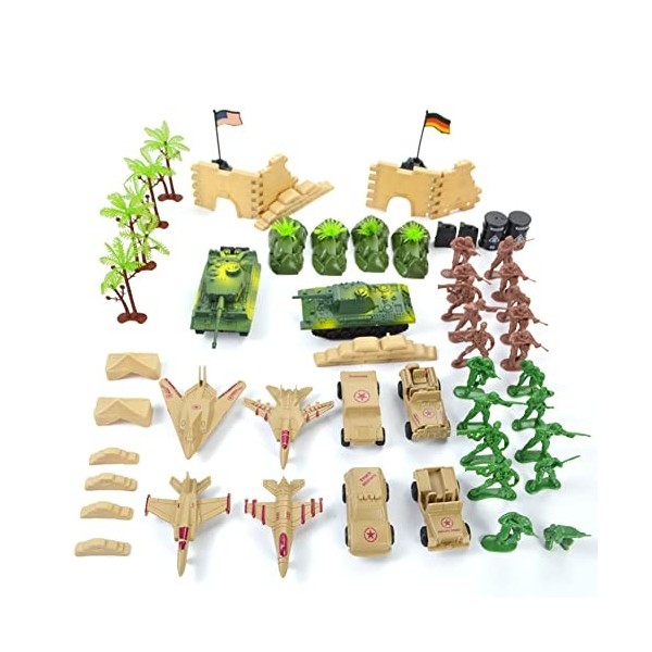 LICHENGTAI 64 pièces Figures Action Army Ensemble, Coffret Set de Jeu Militaire avec Soldats Tanks Avions Drapeaux, Soldat Fi