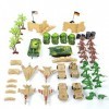 LICHENGTAI 64 pièces Figures Action Army Ensemble, Coffret Set de Jeu Militaire avec Soldats Tanks Avions Drapeaux, Soldat Fi