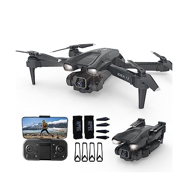 Drone avec Caméra HD 2 Caméras Mini Drones Enfant Lentille réglable  électriquement à 135° RC FPV WIFI Jouets Quadcopter Pliab